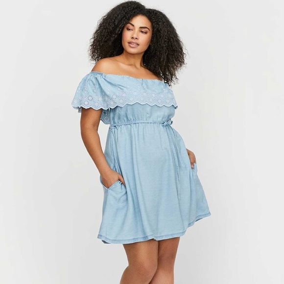 Michel Studio Dresses & Skirts - Plus Size Blue Off The Shoulder Dress